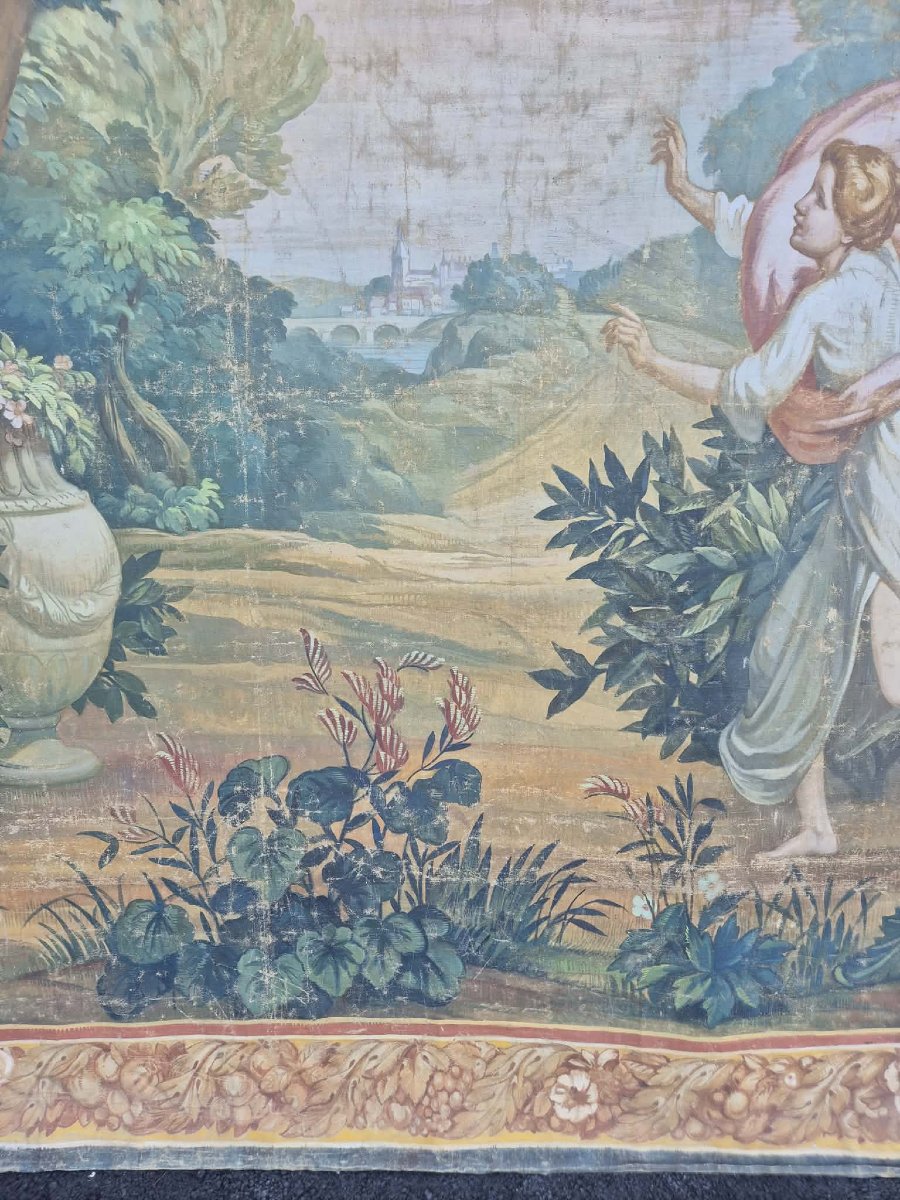 Large 19th-century Painted Canvas Imitating A Tapestry -photo-3