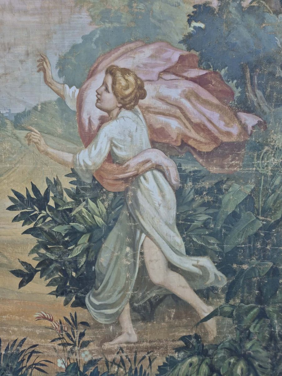 Large 19th-century Painted Canvas Imitating A Tapestry -photo-4