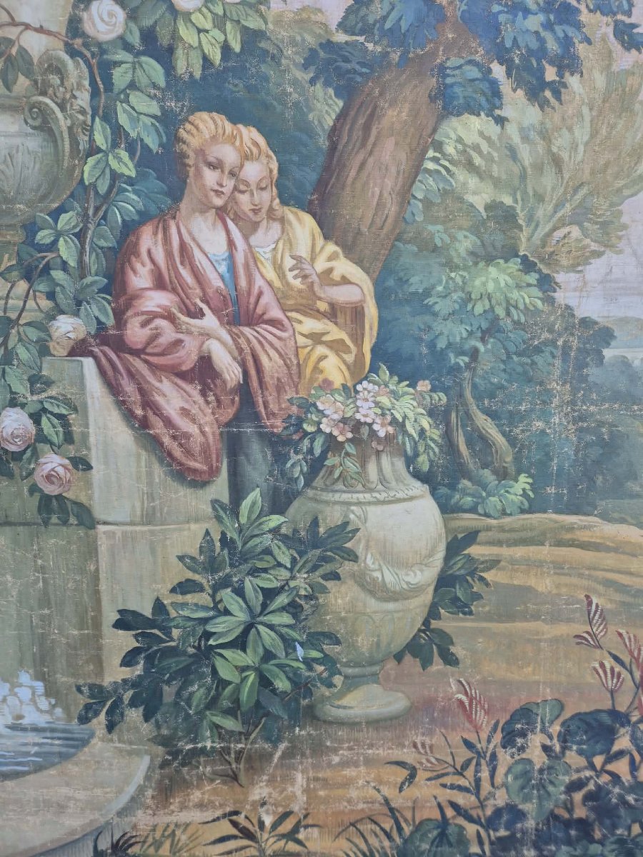 Large 19th-century Painted Canvas Imitating A Tapestry -photo-6