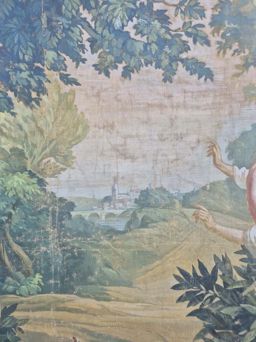 Large 19th-century Painted Canvas Imitating A Tapestry -photo-7