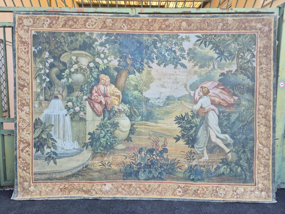Large 19th-century Painted Canvas Imitating A Tapestry 