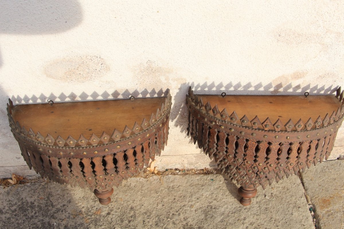 Pair Of "tramp Art" Wall Sconces-photo-2