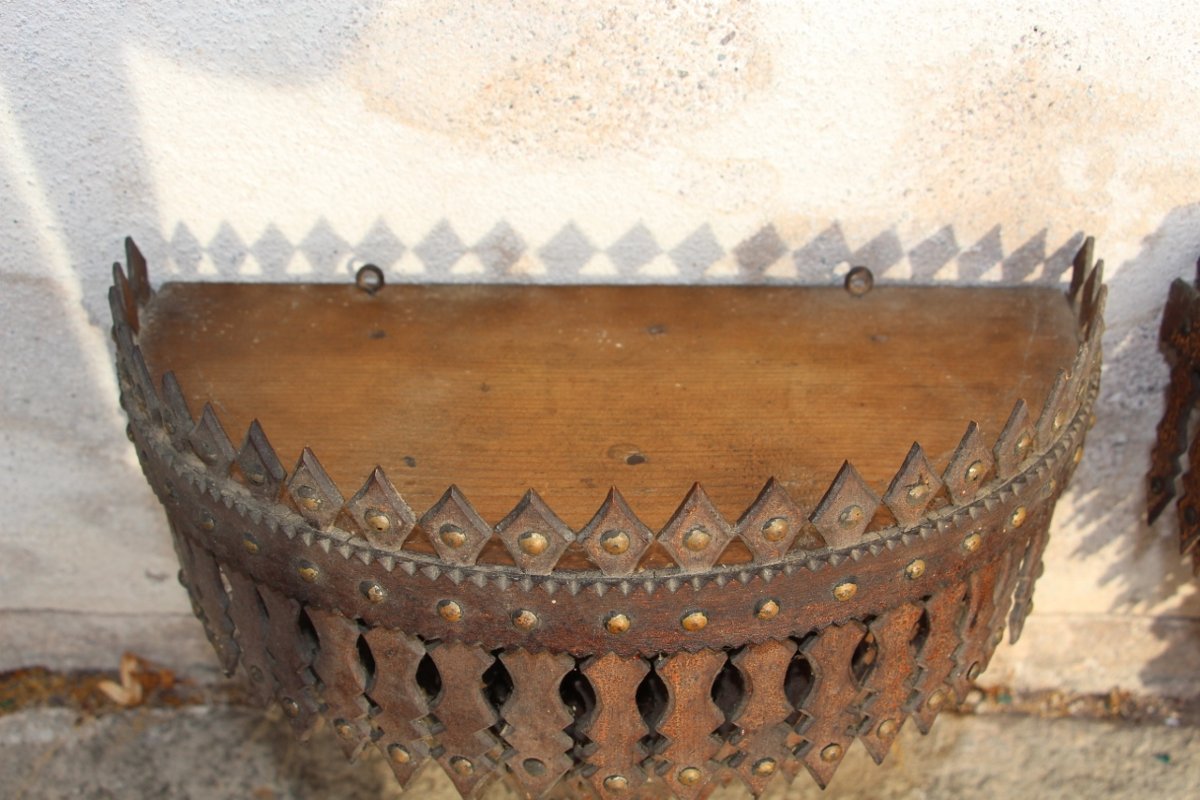 Pair Of "tramp Art" Wall Sconces-photo-3