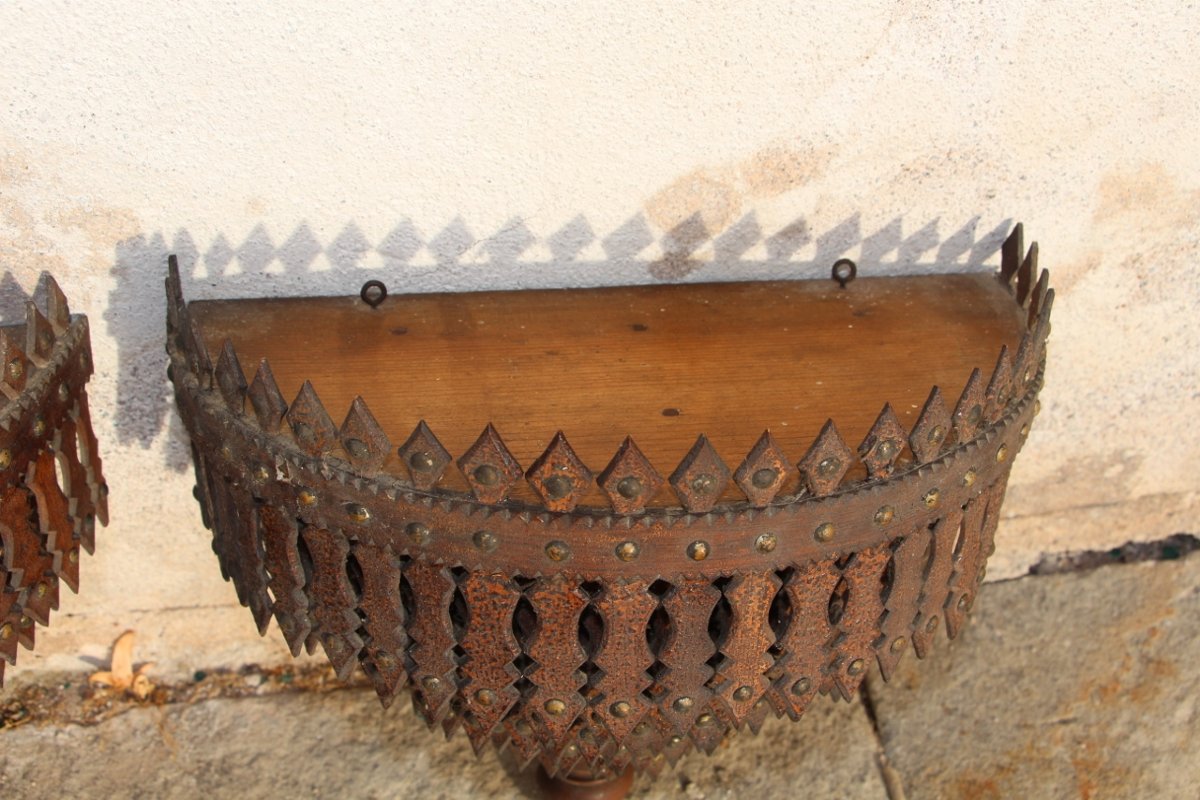Pair Of "tramp Art" Wall Sconces-photo-4