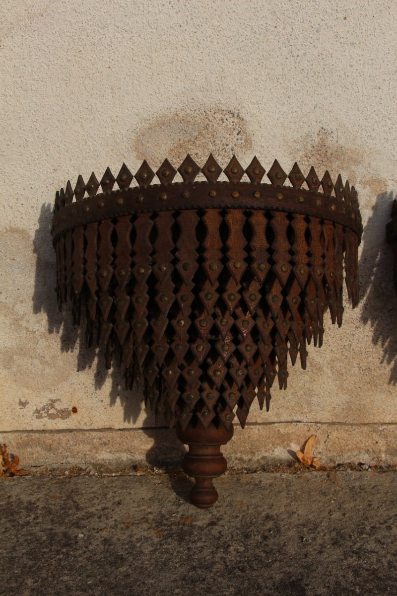 Pair Of "tramp Art" Wall Sconces-photo-1