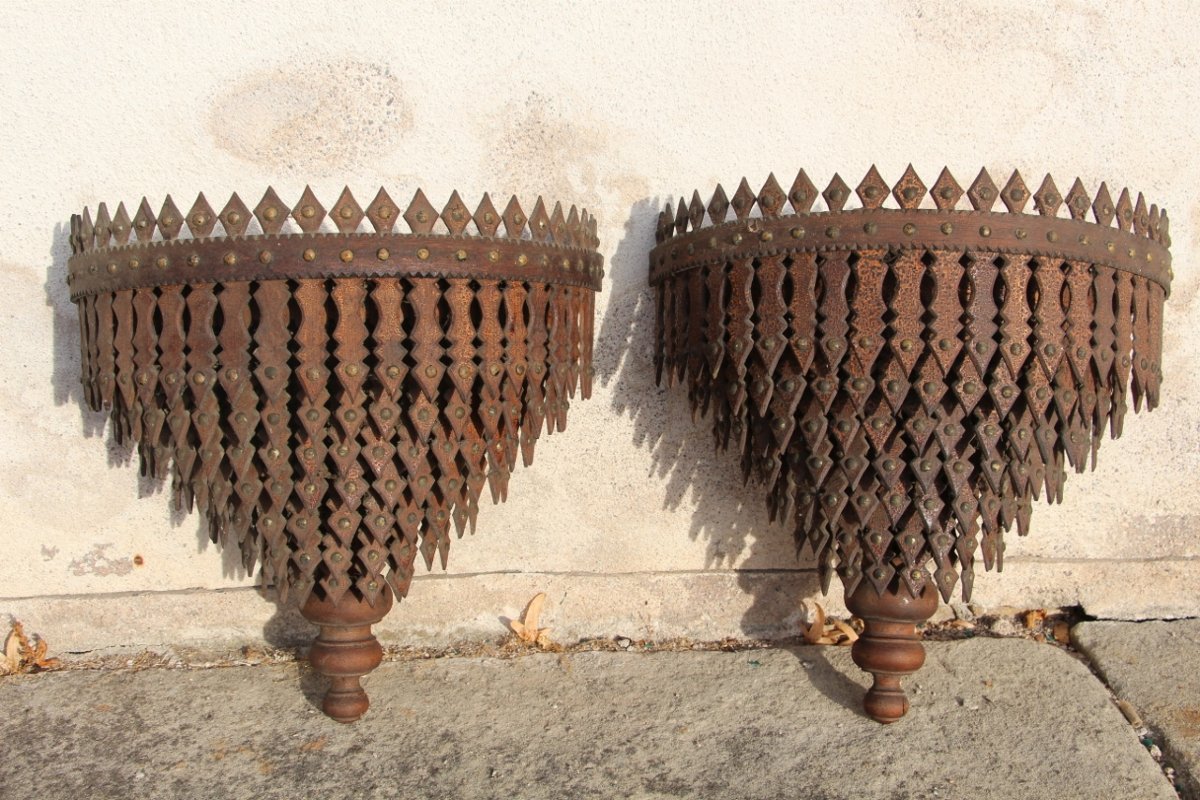 Pair Of "tramp Art" Wall Sconces