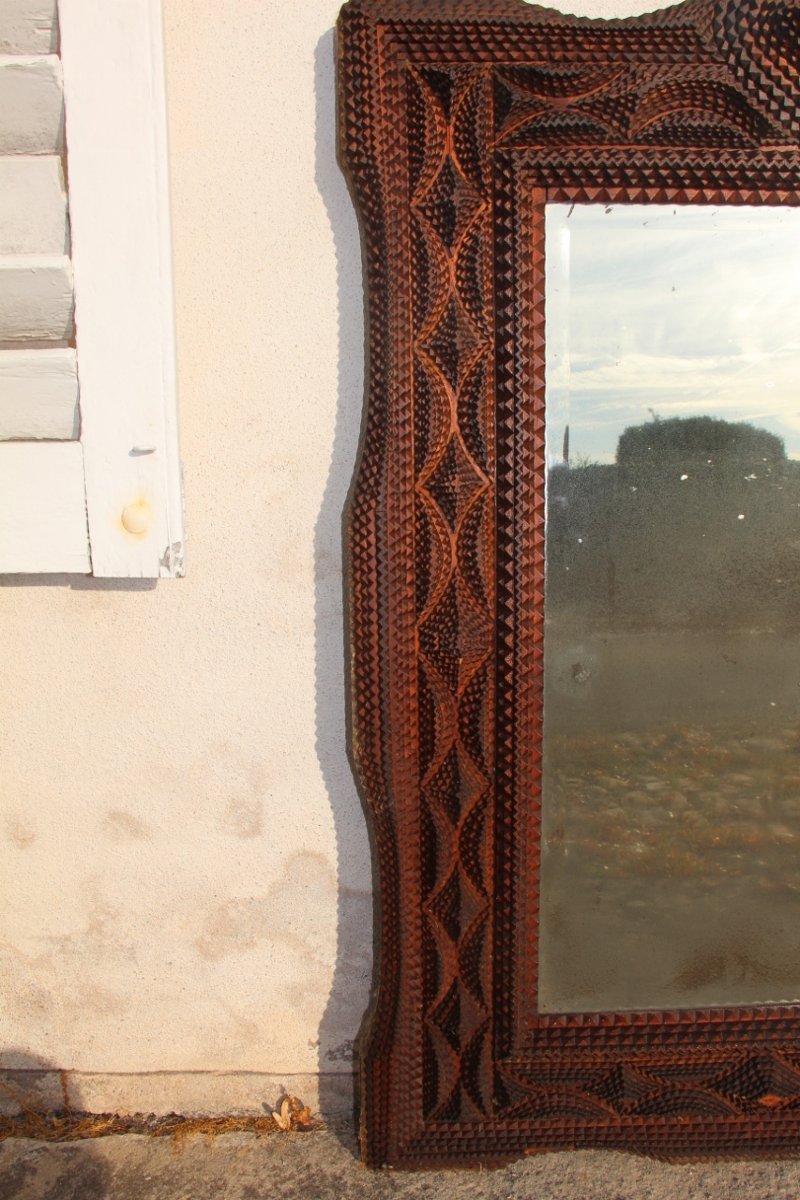 Large 19th-century Tramp Art Mirror-photo-4