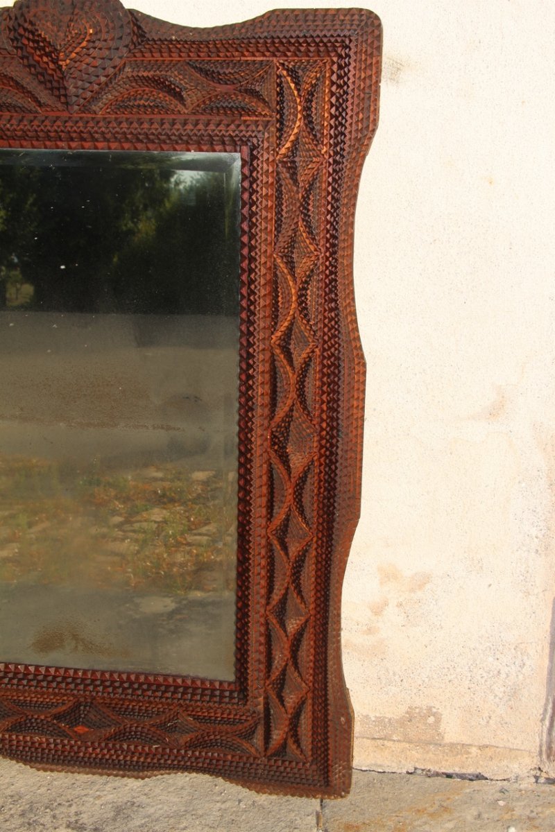 Large 19th-century Tramp Art Mirror-photo-1