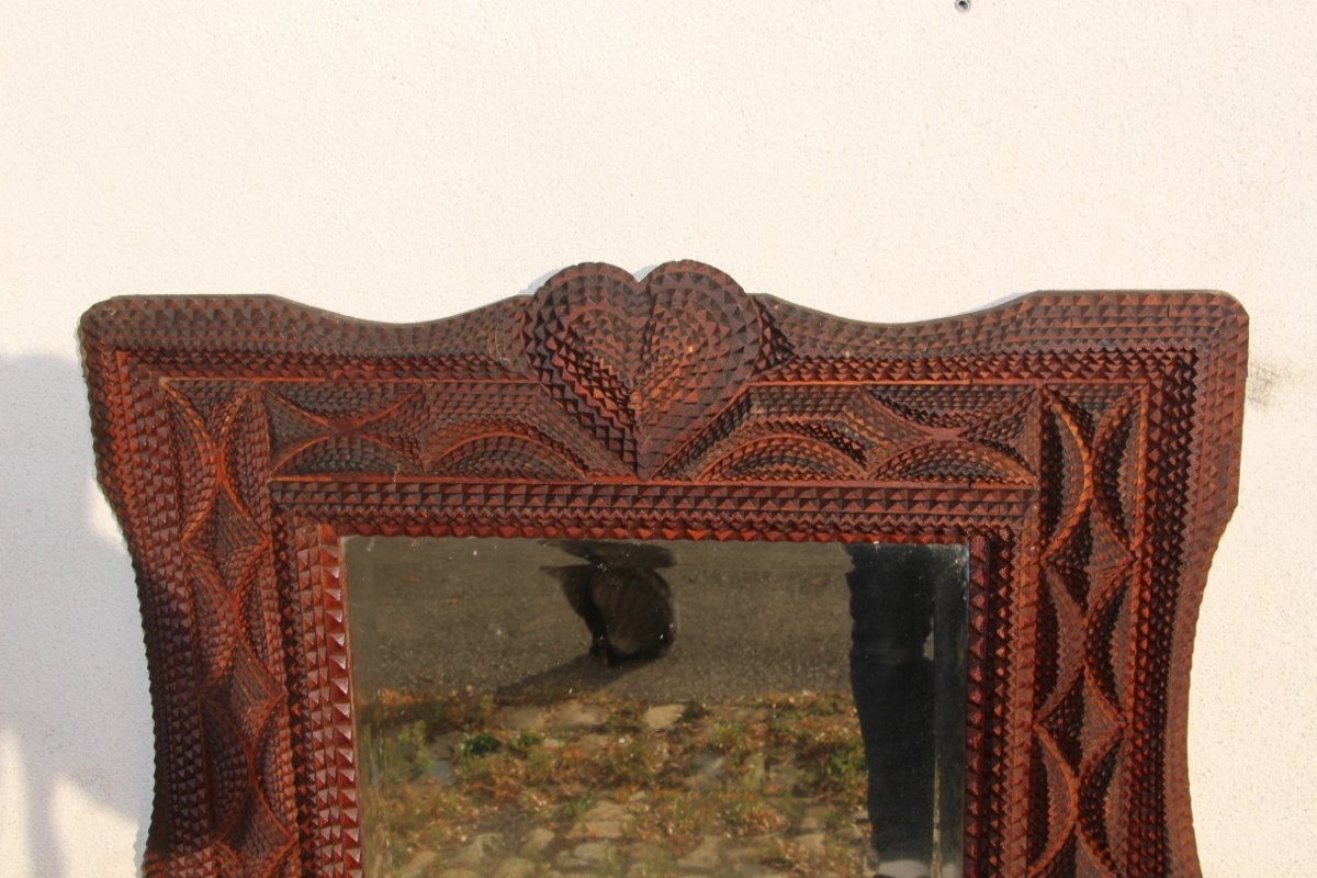 Large 19th-century Tramp Art Mirror-photo-2