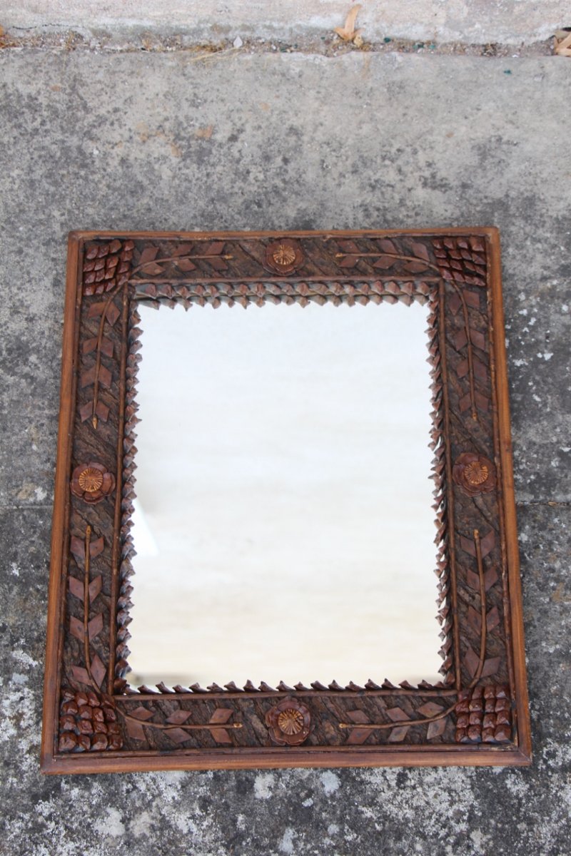 Miroir Foret Noire Tramp Art XIXème -photo-2