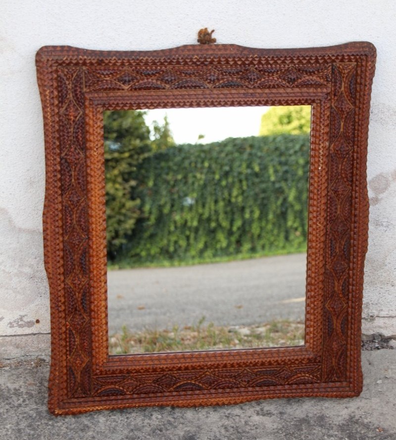 Miroir XIXème Folk Tramp Art 