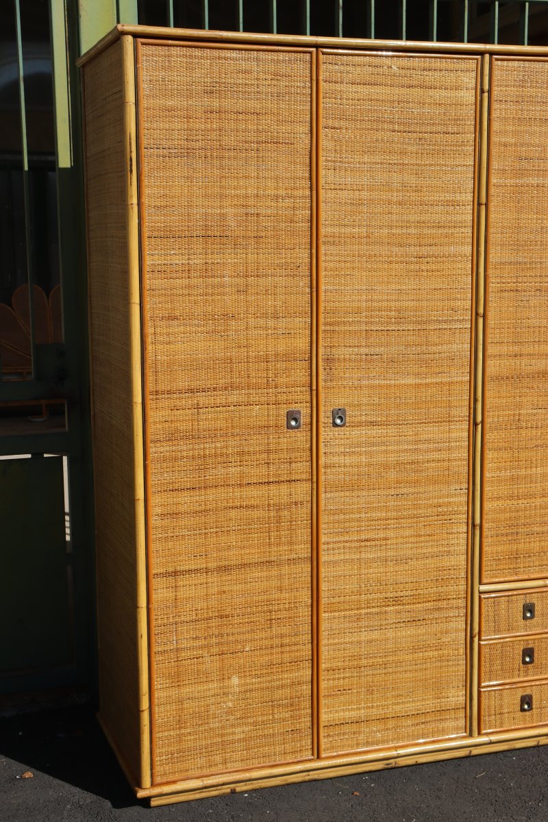 Large Rattan And Bamboo Wardrobe By Dal Vera, 1970s-photo-2