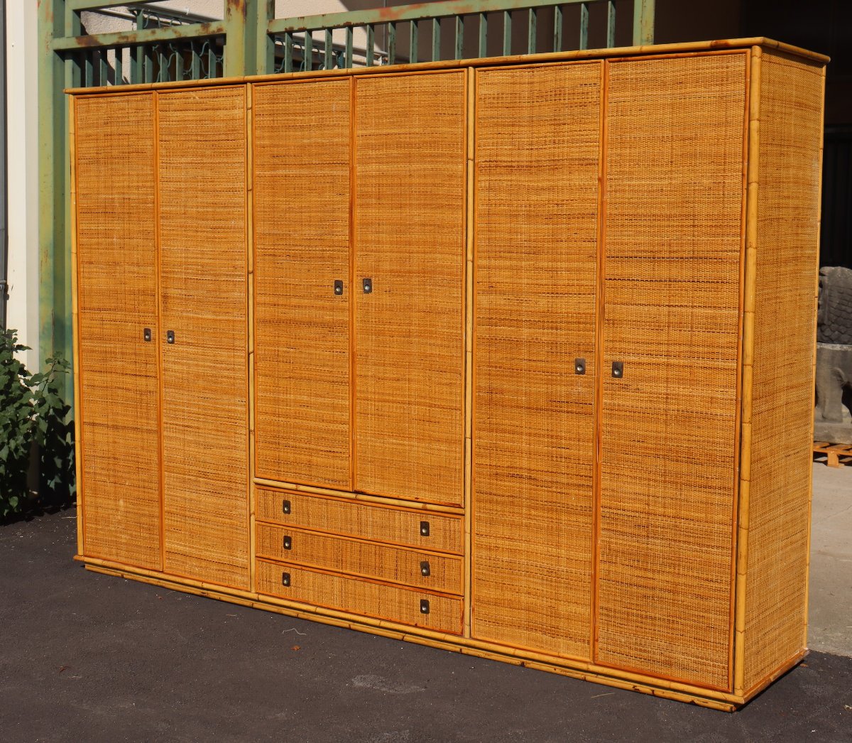 Large Rattan And Bamboo Wardrobe By Dal Vera, 1970s