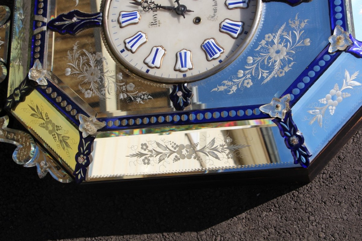 Grande Horloge Murale En Miroir De Venise Et Boite A Musique XIXème-photo-3