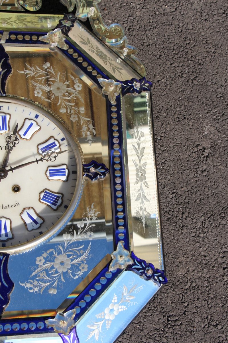 Grande Horloge Murale En Miroir De Venise Et Boite A Musique XIXème-photo-4