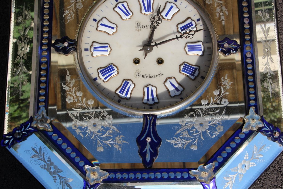 Grande Horloge Murale En Miroir De Venise Et Boite A Musique XIXème-photo-1