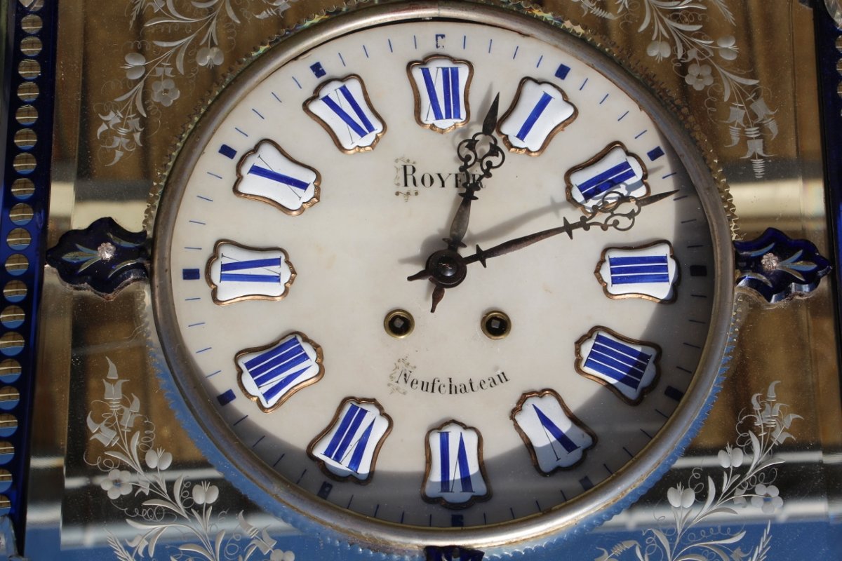 Grande Horloge Murale En Miroir De Venise Et Boite A Musique XIXème-photo-3