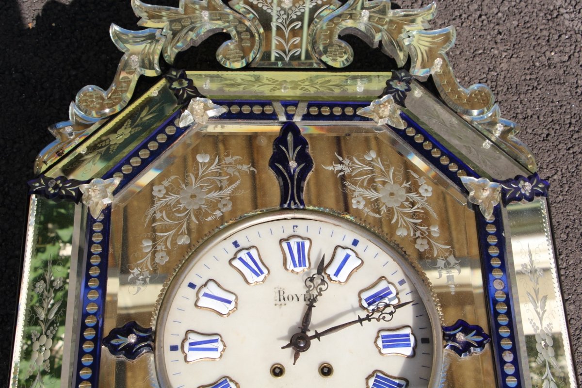 Grande Horloge Murale En Miroir De Venise Et Boite A Musique XIXème-photo-5