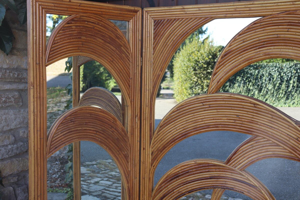 Paravent Miroir Palmier En Bambou Par Vivaï Del Sud Italie 1970-photo-2