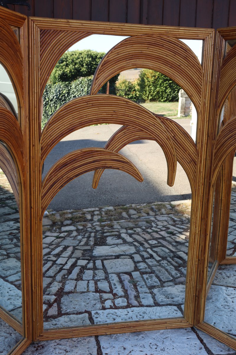 Paravent Miroir Palmier En Bambou Par Vivaï Del Sud Italie 1970-photo-3