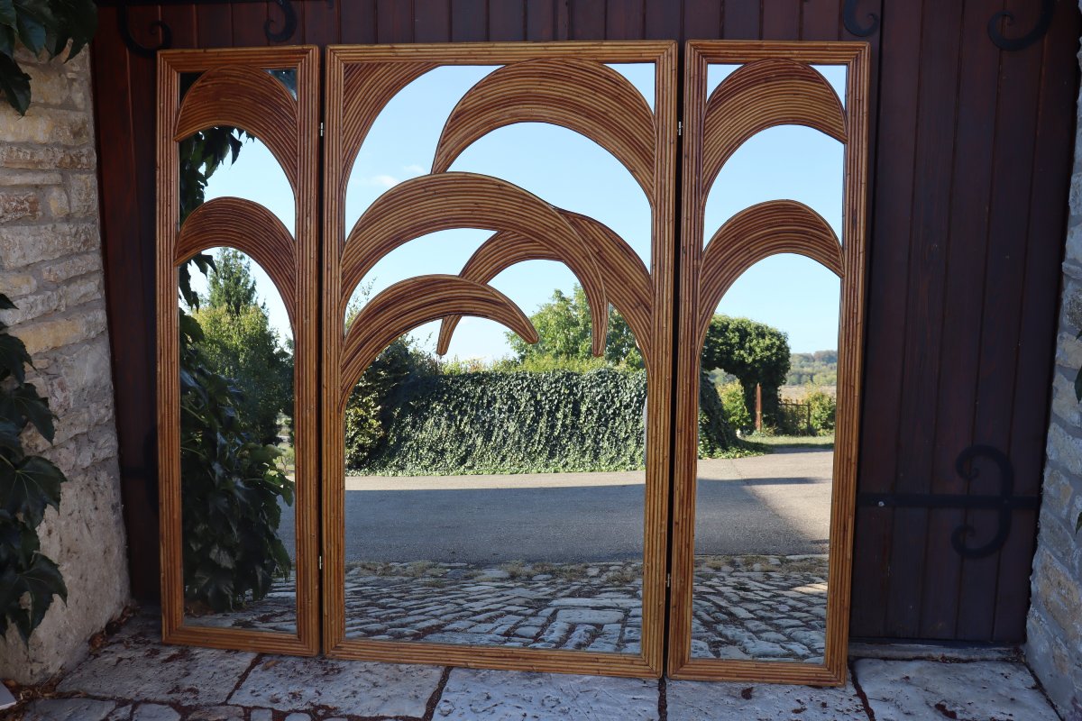 Paravent Miroir Palmier En Bambou Par Vivaï Del Sud Italie 1970-photo-4