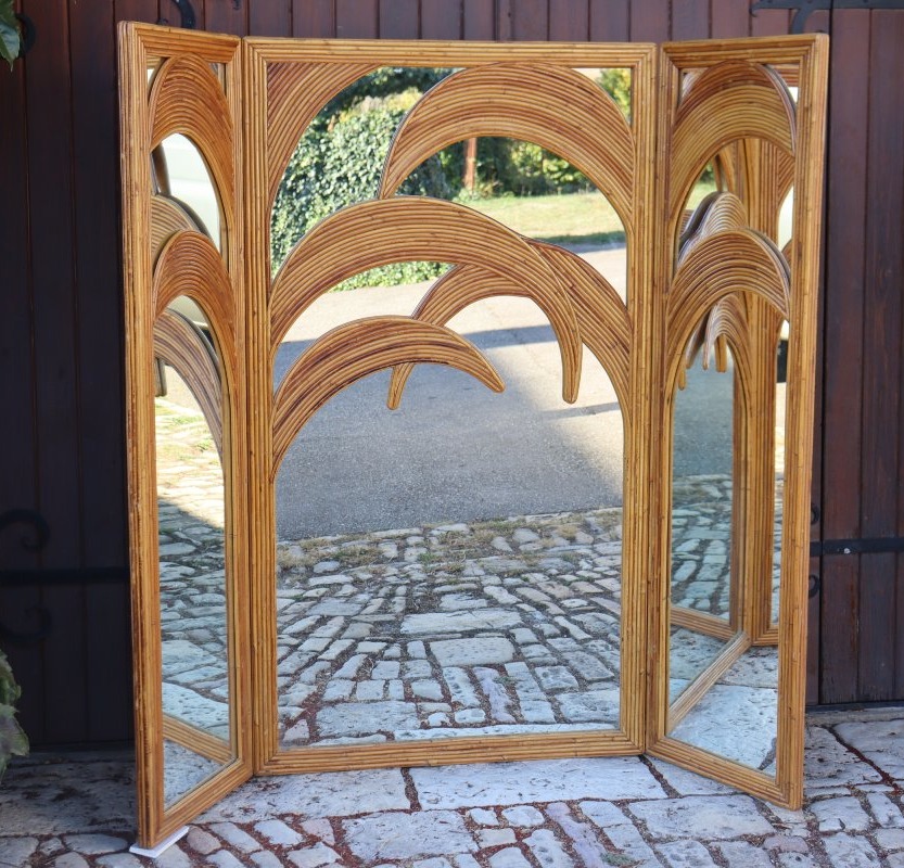 Paravent Miroir Palmier En Bambou Par Vivaï Del Sud Italie 1970