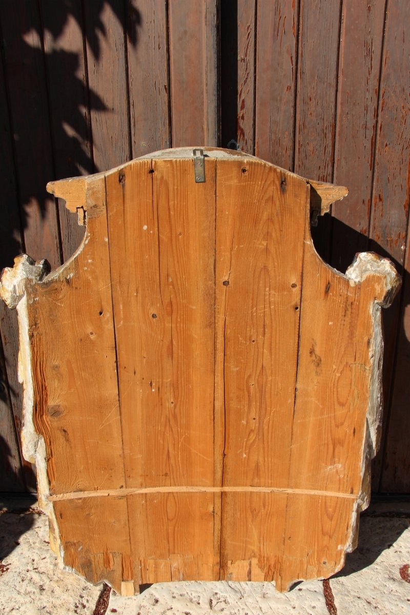Grand Manteau Héraldique En Bois Sculpté Et Peint-photo-6