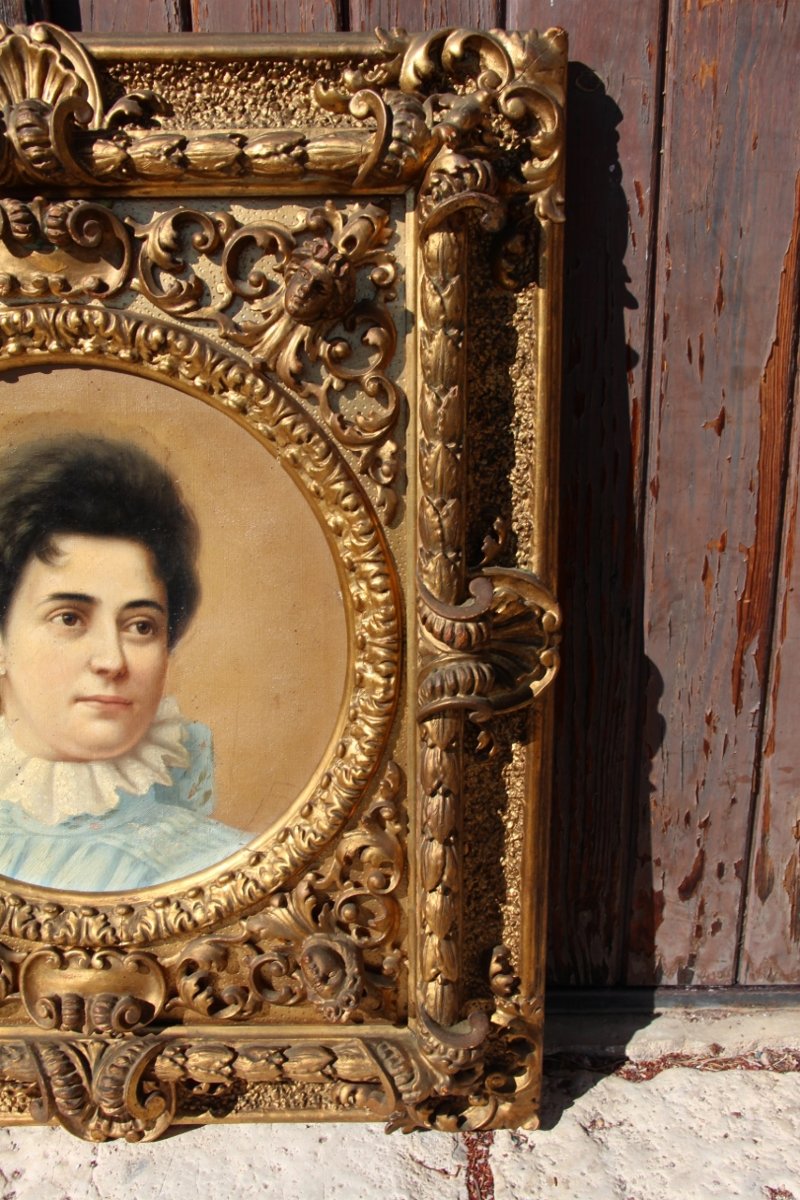 19th-century Portrait Of A Young Woman In A Stunning Gilded Wood Frame -photo-3