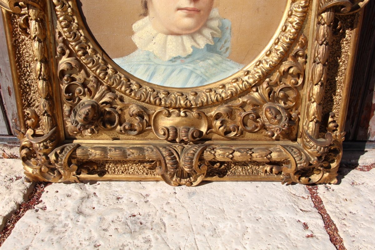 19th-century Portrait Of A Young Woman In A Stunning Gilded Wood Frame -photo-4