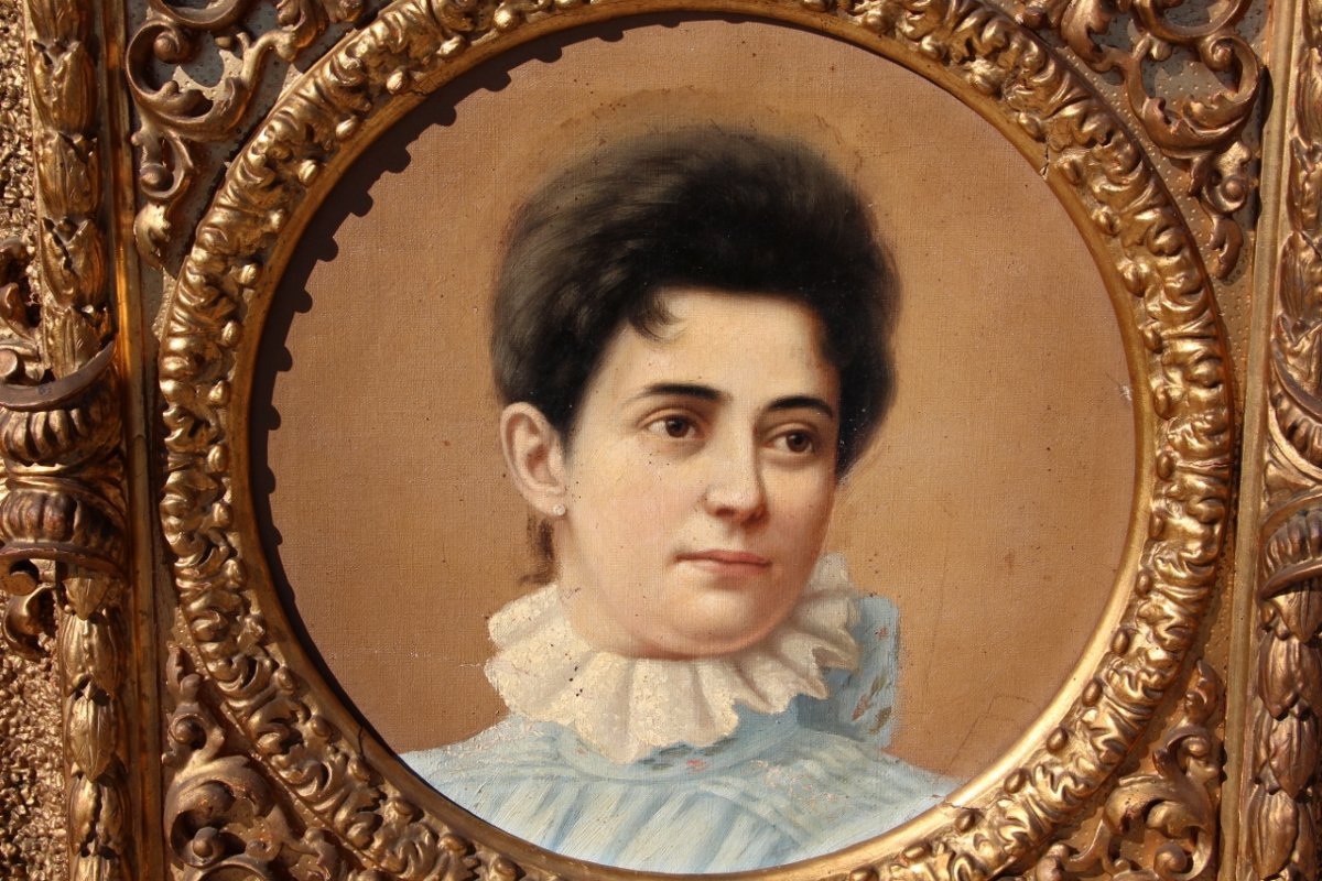 19th-century Portrait Of A Young Woman In A Stunning Gilded Wood Frame -photo-3