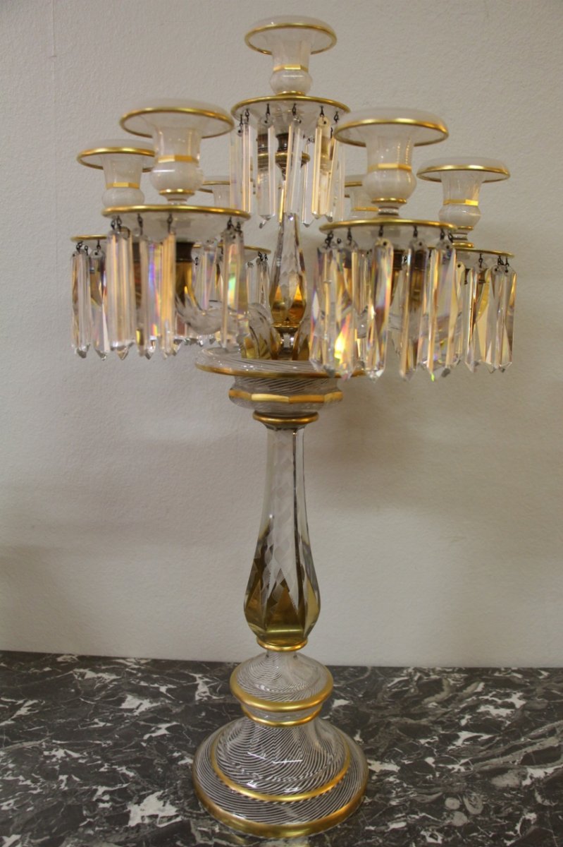 éxeptionnel Candélabre En Cristal De Baccarat  A Décor De Latticini -photo-2