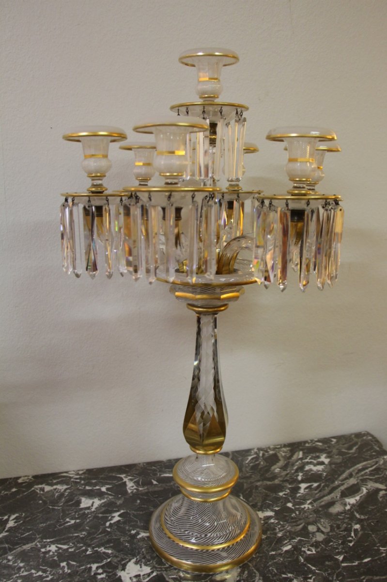 éxeptionnel Candélabre En Cristal De Baccarat  A Décor De Latticini -photo-7