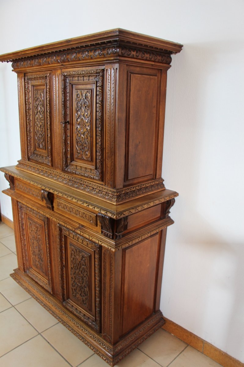 Petit Buffet Deux Corps Style Renaissance 149 Cm De Hauteur-photo-3