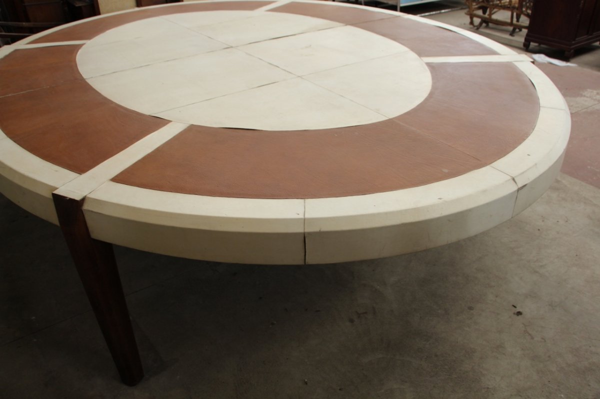 Large Conference Table Year 40 In Leather And Parchment-photo-3