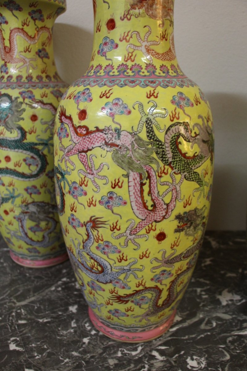 Suite De Quatre Grands Vases En Porcelaine , Chine Début XXeme-photo-3