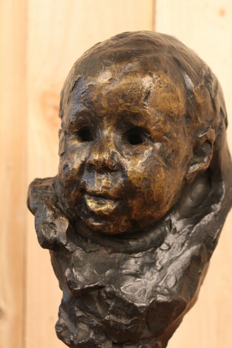 Victor Prouvé: Child's Head In Bronze Former Jean Prouvé Collection, Published In 8 Copies-photo-4