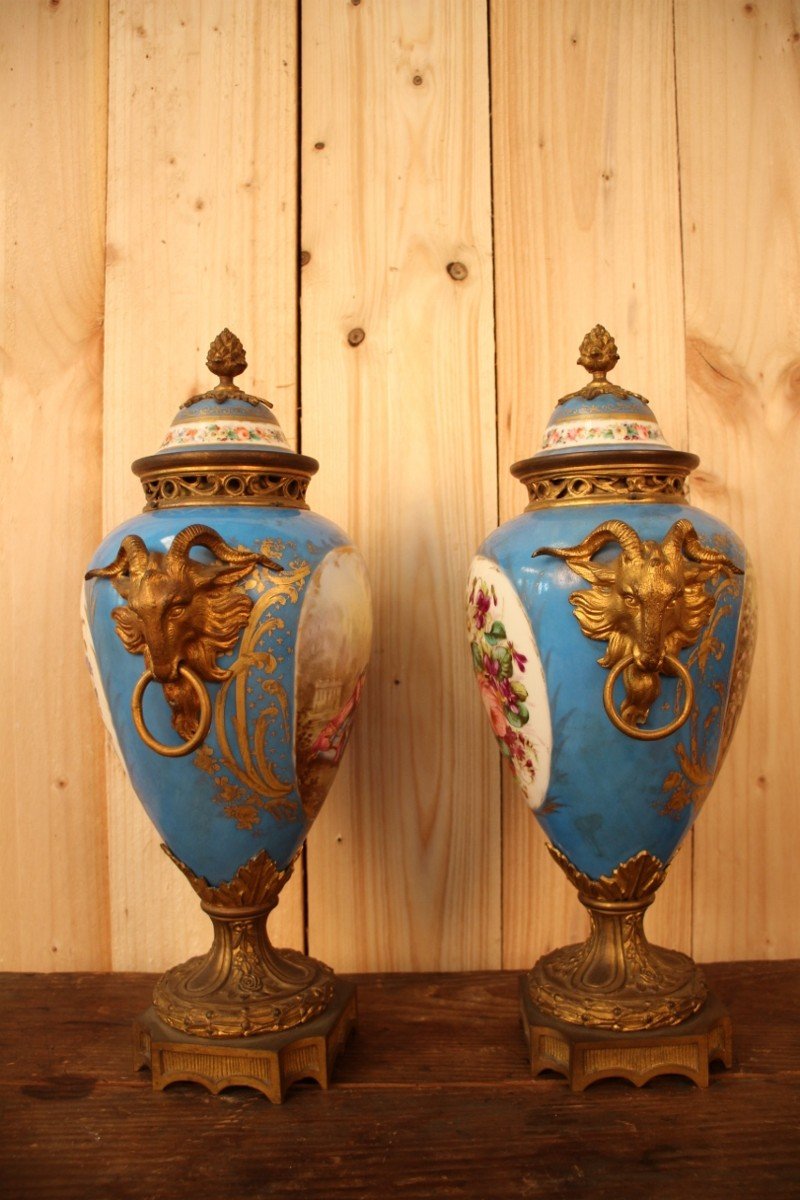 Paire De Vases En Porcelaine De Sèvres Et Bronze Doré XIXeme-photo-4