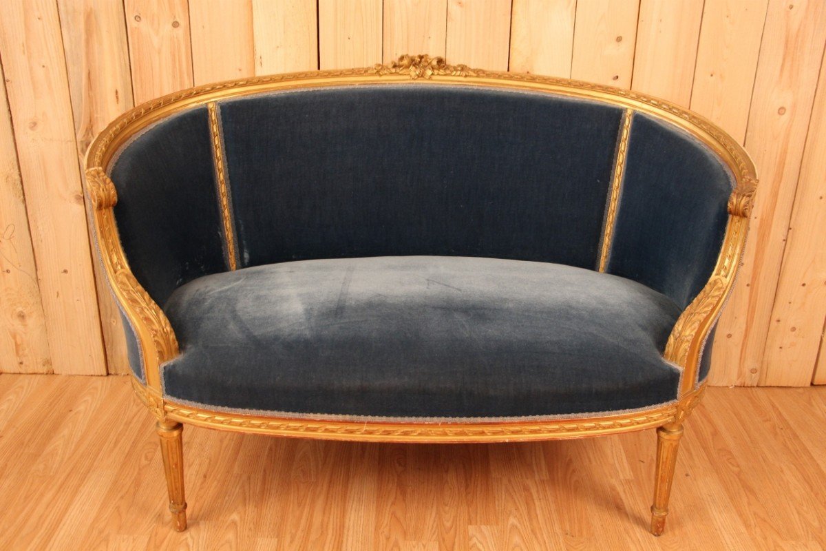 Louis XVI Style Basket Sofa In Golden Wood XIXth-photo-2