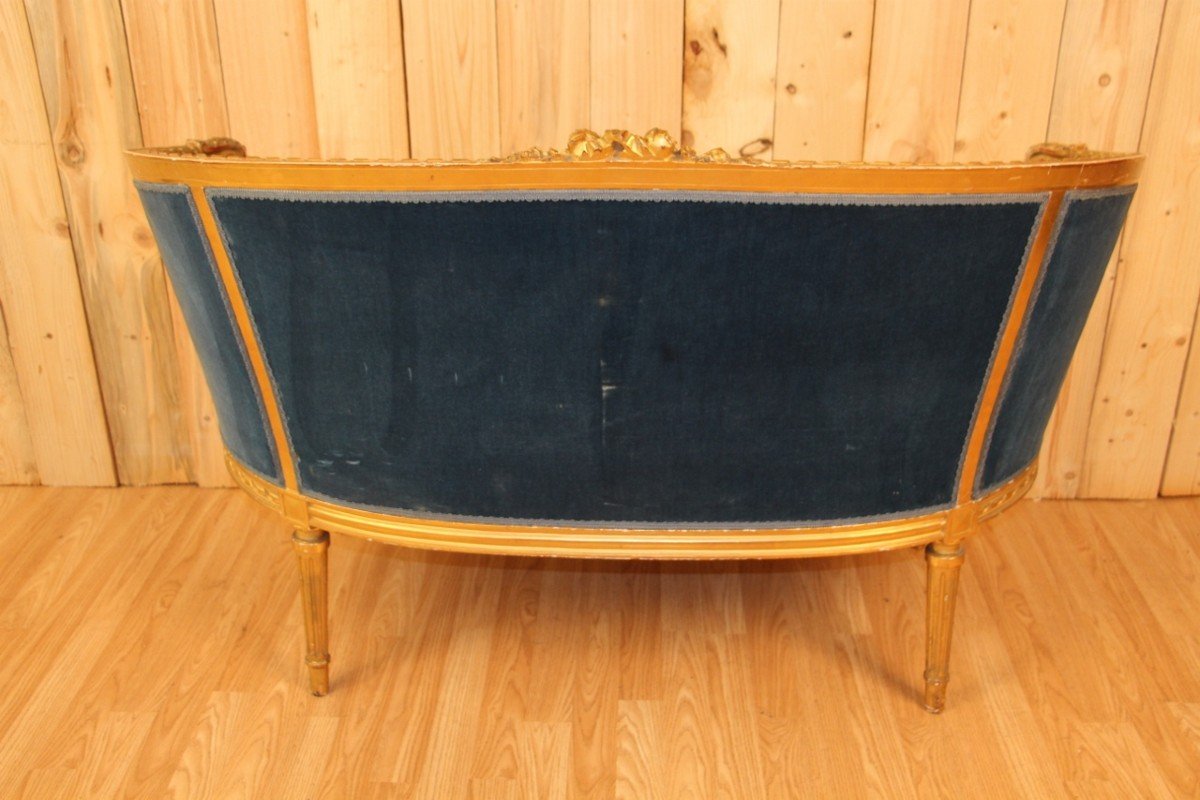 Louis XVI Style Basket Sofa In Golden Wood XIXth-photo-4
