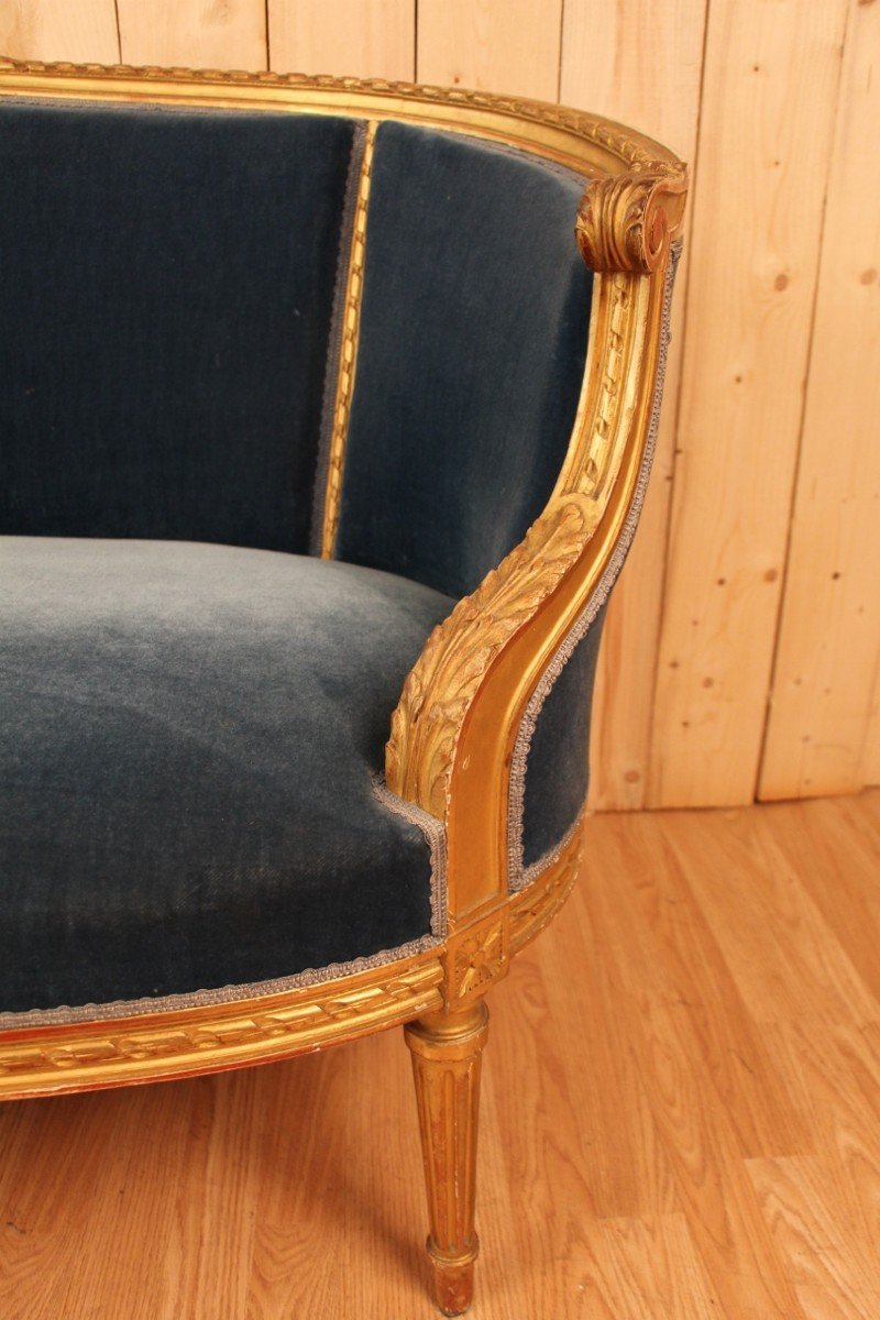 Louis XVI Style Basket Sofa In Golden Wood XIXth-photo-5