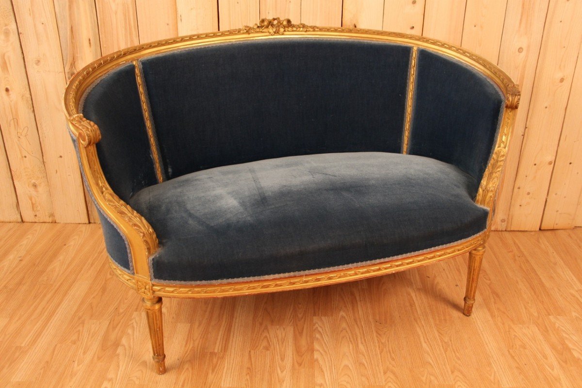 Louis XVI Style Basket Sofa In Golden Wood XIXth