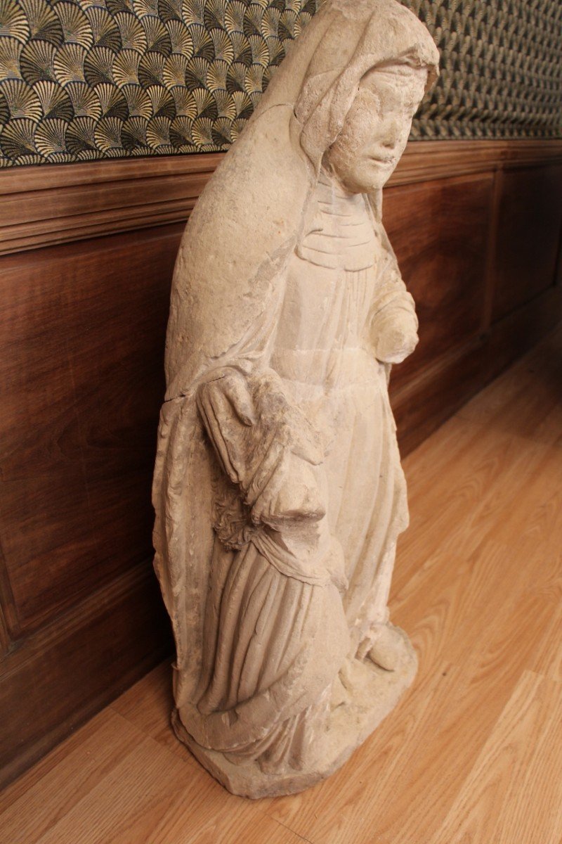Grande Statue De Sainte Anne En Pierre Calcaire XVeme-photo-3