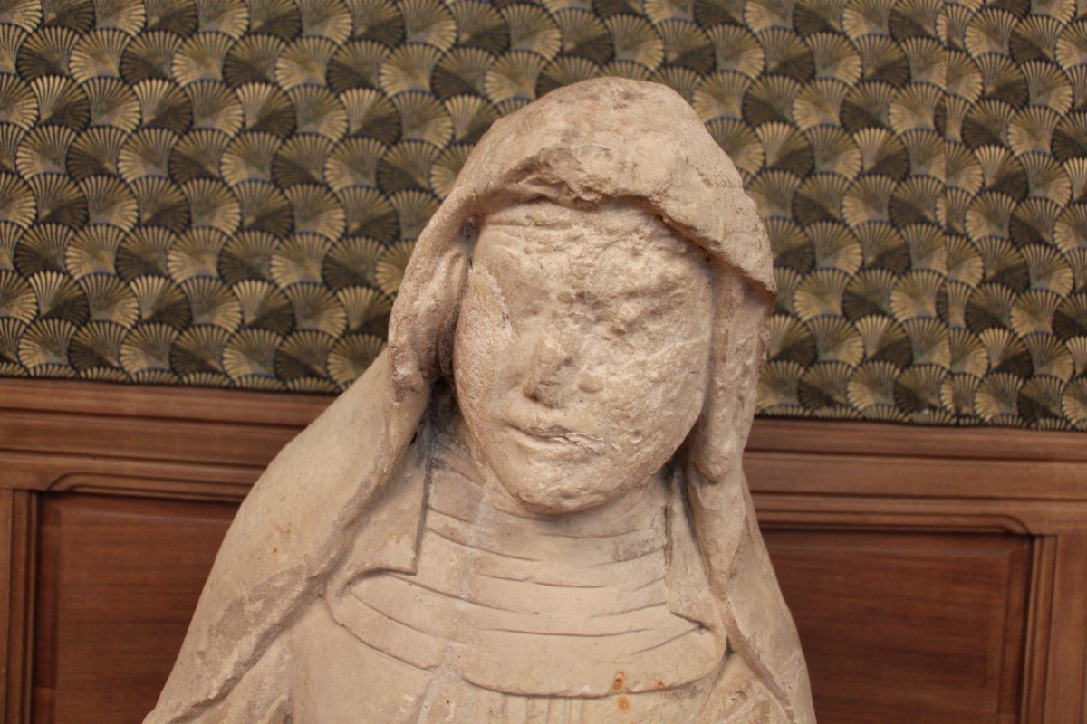 Grande Statue De Sainte Anne En Pierre Calcaire XVeme-photo-1