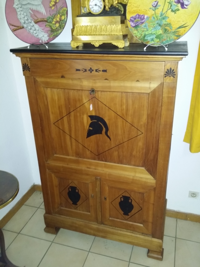 Secretaire En Merisier Massif à Decor à l'Antique