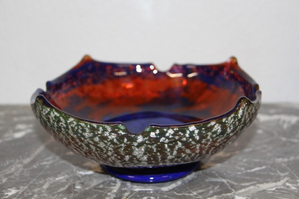 Bowl Signed Muller Frères With Inclusion Of Silver Leaf-photo-1