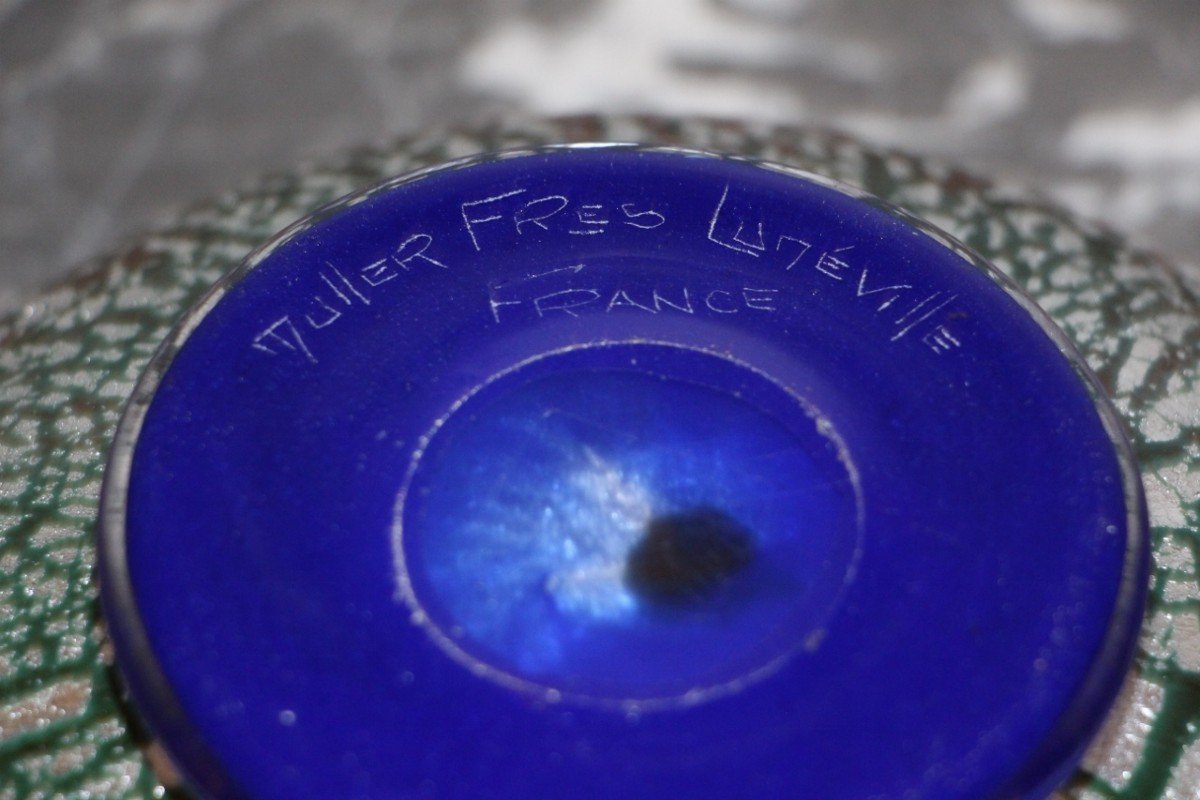 Bowl Signed Muller Frères With Inclusion Of Silver Leaf-photo-3