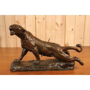 Large Bronze Lioness Signed Valton