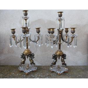 Pair Of Crystal And Bronze Candelabras From Baccarat 