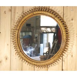 miroir rond en bambou et rotin de franco albini 1960