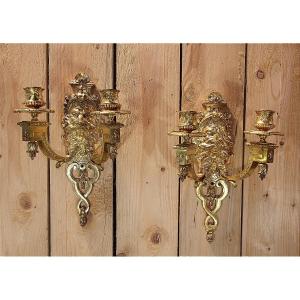 paire d'appliques en bronze doré signé de Etienne Giraud a Lyon